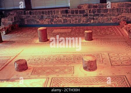 Zodiac mosaic floor, synagogue in Hamat Tiberias Hamat Tverya National Park is an ancient archaeological site and an Israeli national park, On the sho Stock Photo