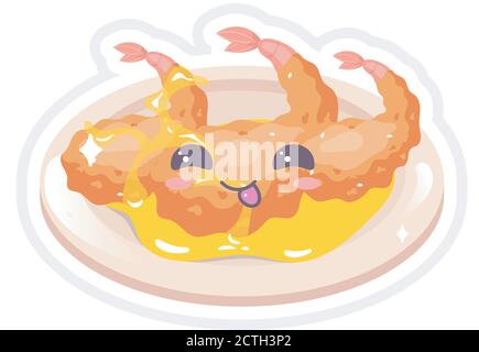 Chinese king prawns cute kawaii vector character Stock Vector