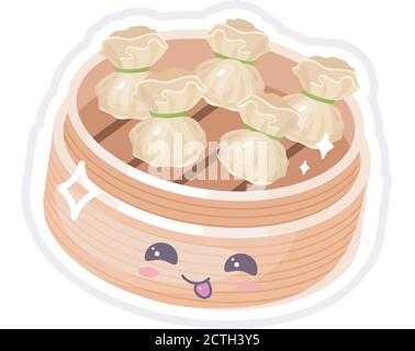 Chinese dim sum cute kawaii vector character Stock Vector