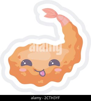Chinese king prawn cute kawaii vector character Stock Vector