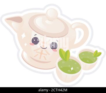 Chinese tea ceremony cute kawaii vector character Stock Vector