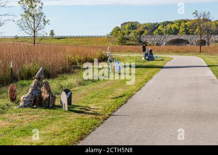 Scarecrow entry in annual fall contest at Prophetstown State Park living history museum  Battleground Indiana Stock Photo