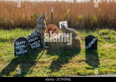 Scarecrow entry in annual fall contest at Prophetstown State Park living history museum  Battleground Indiana Stock Photo