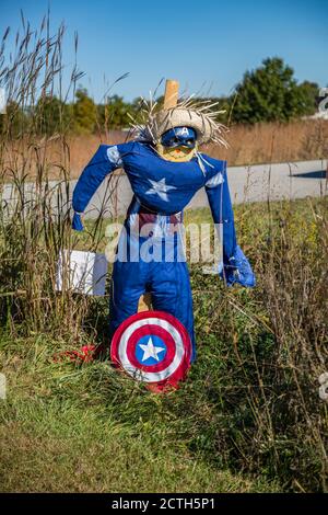 Scarecrow entry in annual fall contest at Prophetstown State Park living history museum  Battleground Indiana Stock Photo