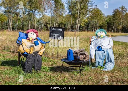 Scarecrow entry in annual fall contest at Prophetstown State Park living history museum  Battleground Indiana Stock Photo