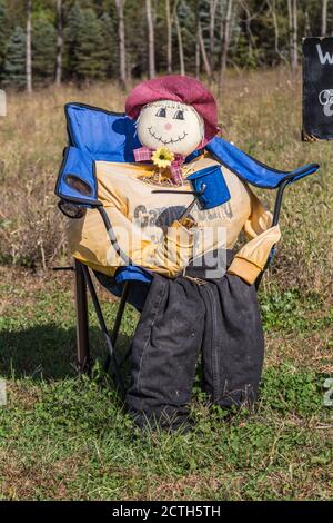 Scarecrow entry in annual fall contest at Prophetstown State Park living history museum  Battleground Indiana Stock Photo