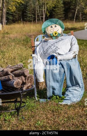 Scarecrow entry in annual fall contest at Prophetstown State Park living history museum  Battleground Indiana Stock Photo