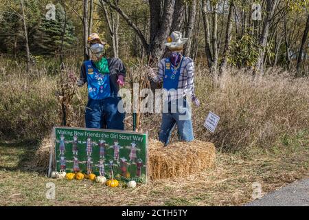 Scarecrow entry in annual fall contest at Prophetstown State Park living history museum  Battleground Indiana Stock Photo