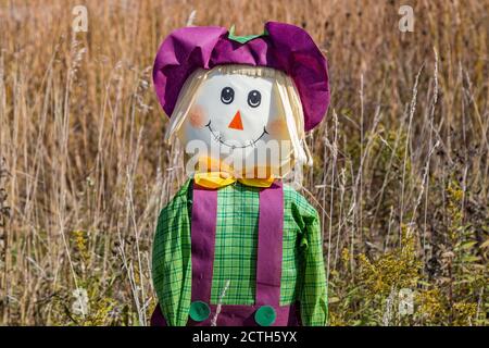 Scarecrow entry in annual fall contest at Prophetstown State Park living history museum  Battleground Indiana Stock Photo