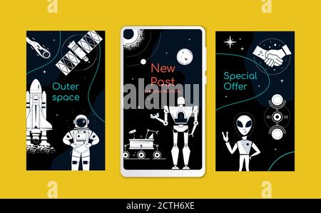 Outer space - set of modern vector backgrounds Stock Vector