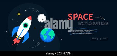 Space exploration - colorful flat design style web banner Stock Vector