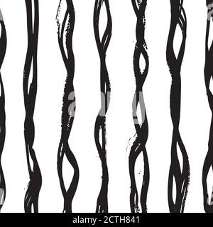 Abstract hand drawn brush pen wavy line pattern. Seamless irregular geometric vector vertical stripe on white background. Appropriate for modern products, packaging, graphic projects, concept design. Stock Vector