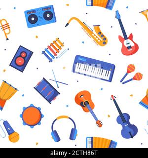 Music genres - colorful flat design style pattern Stock Vector