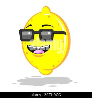 Funny character lemon in glasses on a white isolated background. Vector image Stock Vector