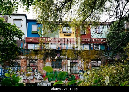 Oslo, Norway - August 11, 2019: Picturesque painted houses in Grunerlokka, a trendy quarter in central Oslo Stock Photo