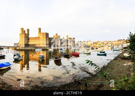 Caernarfon Castle, Caernarfon Castle panorama, Caernarfon, Castle, castles, North Wales,  Caernarfon Castle Wales, Wales, Caernarfon marina, marina, Stock Photo