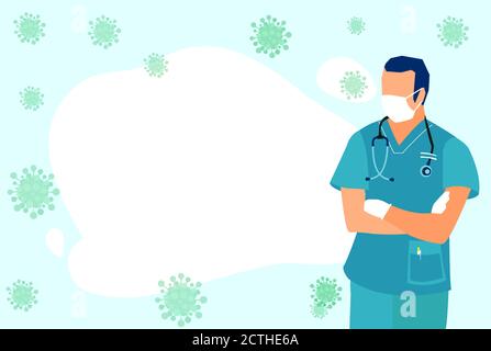 Coronavirus banner with blank copy space, doctor wearing a face mask and gloves Stock Vector