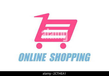 Online shopping banner, moving cart on white background Stock Vector