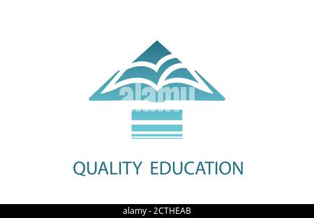 Quality education banner. Vector of an arrow and an opened book Stock Vector