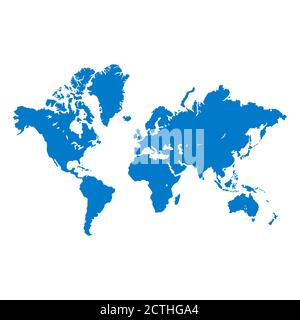 Detailed world map in blue isolated on a white background. All parts of the world with a detailed edge. Vector EPS10. Stock Vector