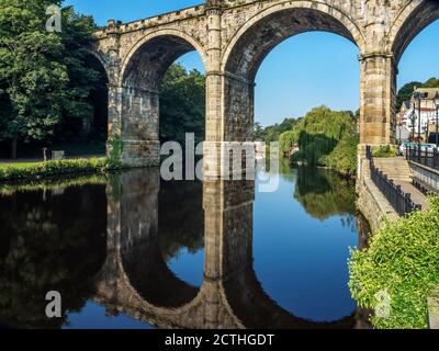Railway viaduct over the River Nidd a listed building in Knaresborough North Yorkshire England Stock Photo
