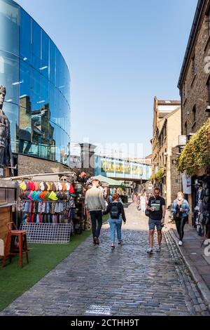 Shoppers and tourists in Camden Lock Market on an unusually warm late-September afternoon, London, UK Stock Photo