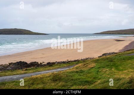 Big Sand beach with Longa Island in distance - Gairloch, Wester Ross, Highland Region, Scotland, UK Stock Photo