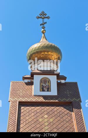 Fragment of the Church of St. Nicholas the Wonderworker at Cape Tarkhankut, Crimea, Russia Stock Photo