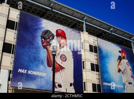 WASHINGTON, DC - SEPTEMBER 22:  Mural of Washington Nationals player Max Scherzer and Stephen Strasburg during a MLB game between the Washington Natio Stock Photo