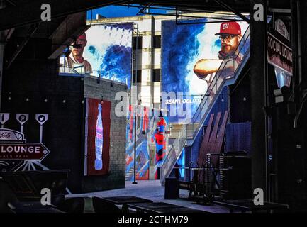 WASHINGTON, DC - SEPTEMBER 22:  Mural of Washington Nationals player Sean Doolittle in an empty area of the stadium during a MLB game between the Wash Stock Photo