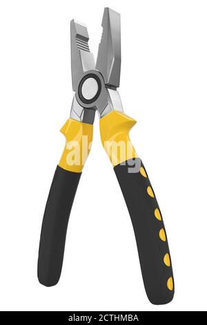 3D illustration yellow pliers hand tool isolated on white background ...
