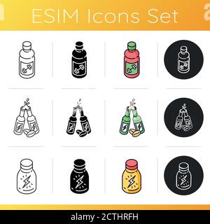 Bottled energy drinks icons set Stock Vector