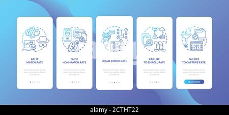 Biometric system performance analysis onboarding mobile app page screen with concepts Stock Vector
