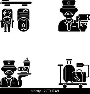 Premium railway service black glyph icons set on white space Stock Vector