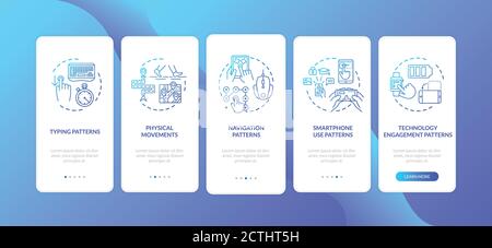 Behavior metrics elements onboarding mobile app page screen with concepts Stock Vector