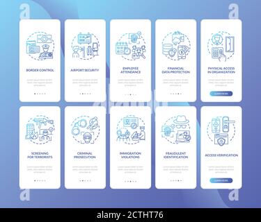 Biometrics usage onboarding mobile app page screen with concepts set Stock Vector