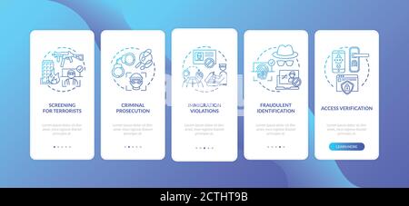 Biometrics usage onboarding mobile app page screen with concepts set Stock Vector
