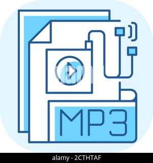 MP3 Audio file blue RGB color icon Stock Vector
