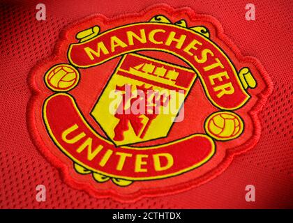 Manchester United Badge on a Football Shirt, Close Up