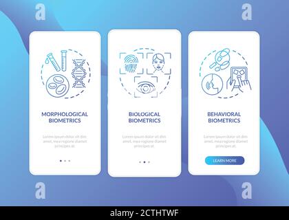 Biometrics types onboarding mobile app page screen with concepts Stock Vector