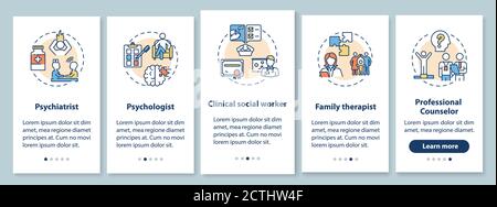 Psychotherapy jobs onboarding mobile app page screen with concepts Stock Vector