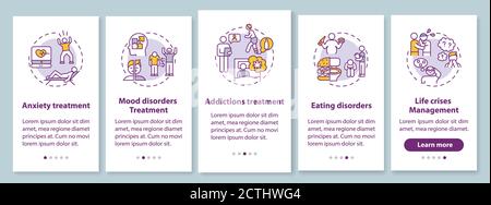 Psychotherapy tasks onboarding mobile app page screen with concepts Stock Vector