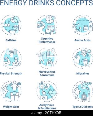 Energy drinks concept icons set Stock Vector