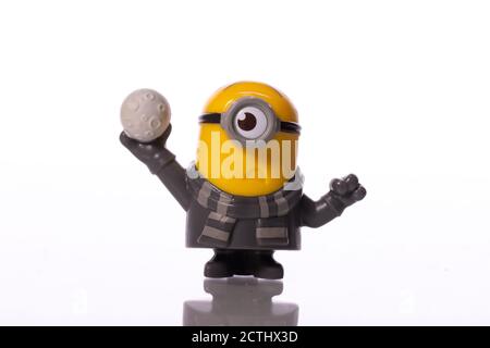 LA, USA - August 17, 2020: Minion toy Stuart isolated on white background Stock Photo