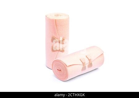 Medical bandage roll, Elastic bandage roll isolated on white background. Stock Photo