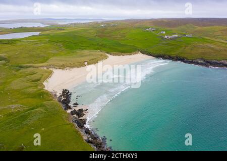 View of beach at Wick of Breckon on Island of Yell, Shetland, Scotland, UK