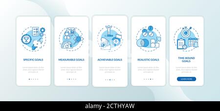 Smart goals definition onboarding mobile app page screen with concepts Stock Vector
