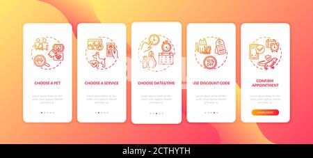 Grooming salon services app onboarding mobile app page screen with concepts Stock Vector