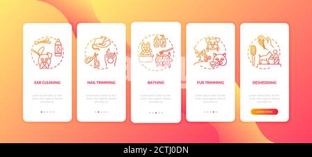 Grooming services types onboarding mobile app page screen with concepts Stock Vector