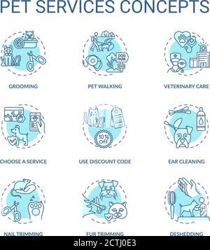 Pet services concept icons set Stock Vector